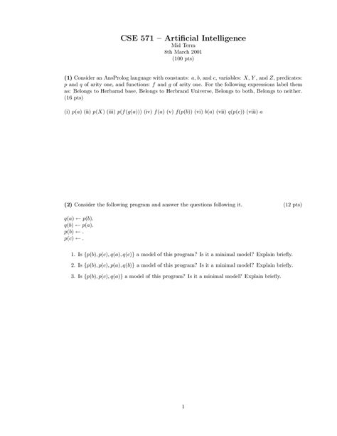 Goal State: A leaf at which the assignment is consistent and is a <b>solution</b> to the puzzle. . Artificial intelligence midterm exam solutions
